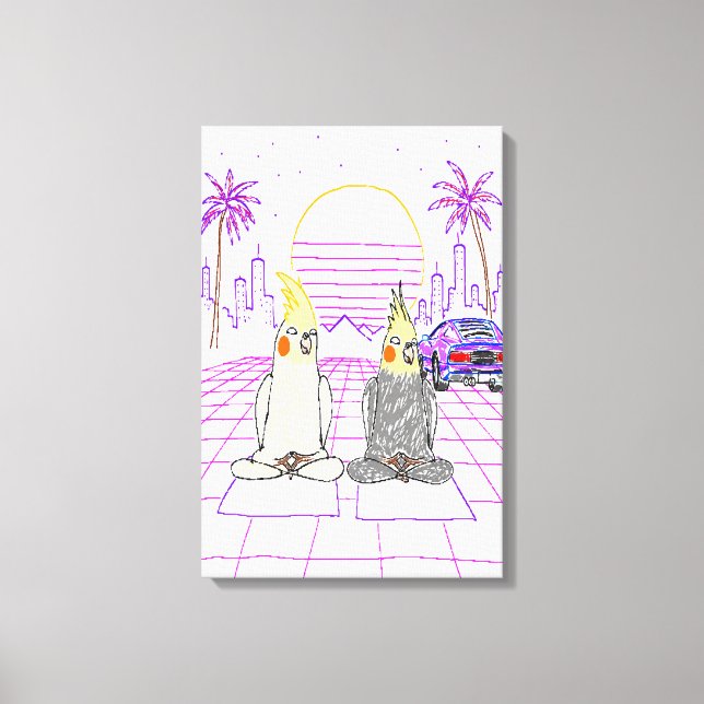 "Vaporwave-Nymfparakiteter Retro Solnedgång Canvas (Framsida)