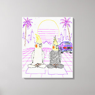 "Vaporwave-nymfparakiteter Retro solnedgång Canvas