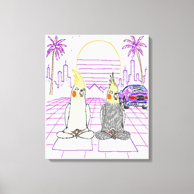 "Vaporwave-nymfparakiteter Retro solnedgång Canvas (Framsida)