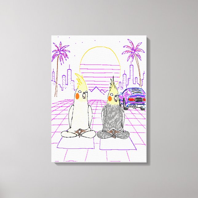 "Vaporwave-nymfparakiteter Retro solnedgång Canvas (Framsida)