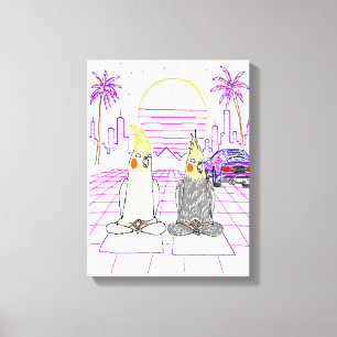 "Vaporwave-nymfparakiteter Retro solnedgång Canvas