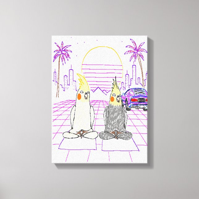 "Vaporwave-nymfparakiteter Retro solnedgång Canvas (Framsida)