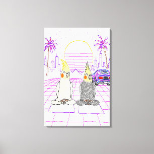 "Vaporwave-Nymfparakiteter Retro Solnedgång Canvas