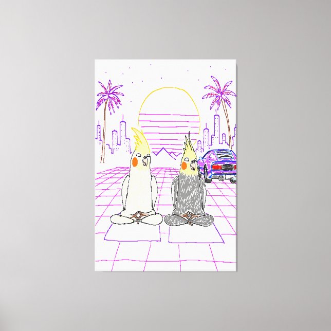 "Vaporwave-nymfparakiteter Retro solnedgång Canvas (Framsida)