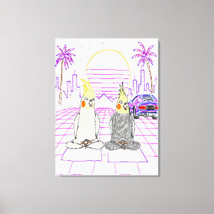 "Vaporwave-nymfparakiteter Retro solnedgång Canvas