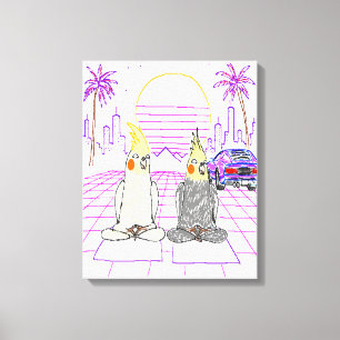"Vaporwave-nymfparakiteter Retro solnedgång Canvas