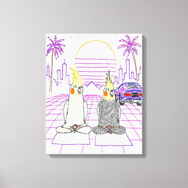 "Vaporwave-nymfparakiteter Retro solnedgång Canvas (Framsida)