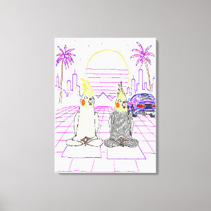 "Vaporwave-Nymphparakit Nattljusduk Retro Solnedgå Canvastryck