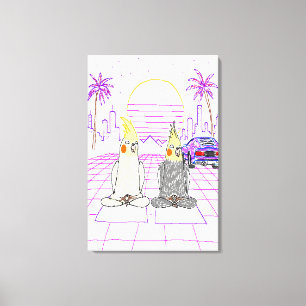 "Vaporwave-Nymphparakit Nattljusduk Retro Solnedgå Canvastryck