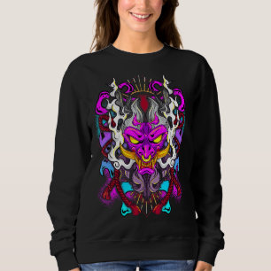 Vaporwave Oni japansk Demon Ansikte Mask Djävulen T Shirt