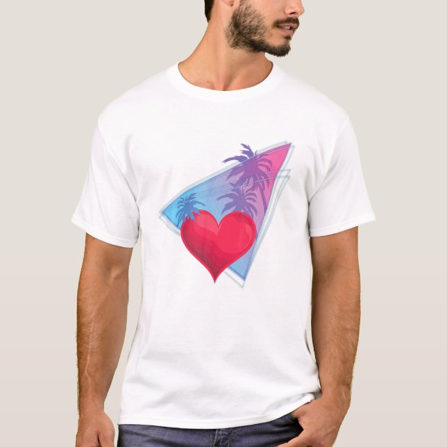 Vaporwave Palm Trees Tropical Heart Love Heart T Shirt (Framsida)