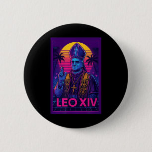 Vaporwave Pope Leo Xiv _ Retrofuturistisk katolsk Knapp