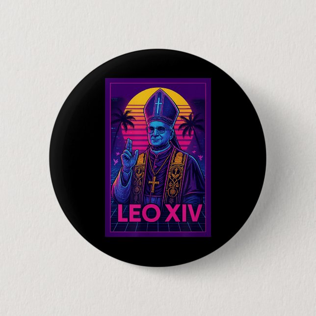 Vaporwave Pope Leo Xiv _ Retrofuturistisk katolsk Knapp (Framsida)