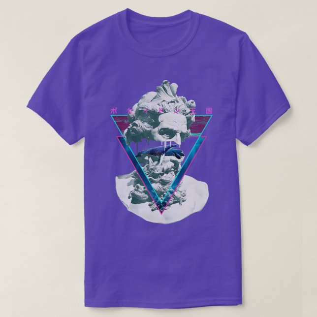 Vaporwave Poseiden Statue Bust Retro 80 Kung om T Shirt (Design framsida)