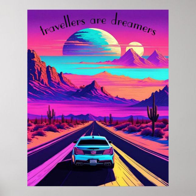 Vaporwave psychedelic ökenplats. Redigerbar. Poster (Framsidan)