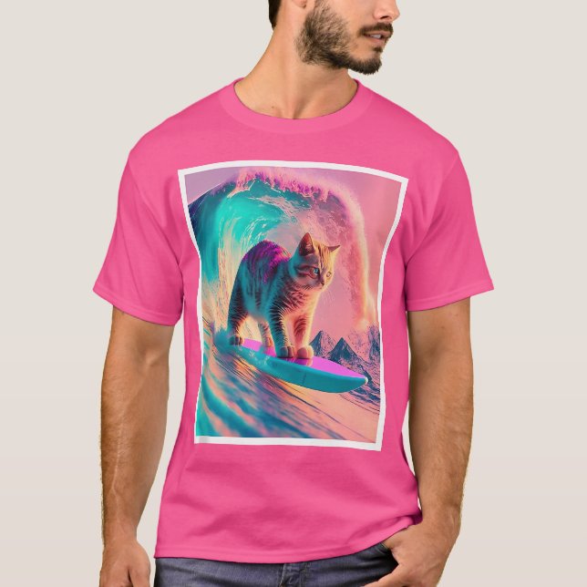 Vaporwave Psychedelic Punk House Cat Surfing in th T Shirt (Framsida)