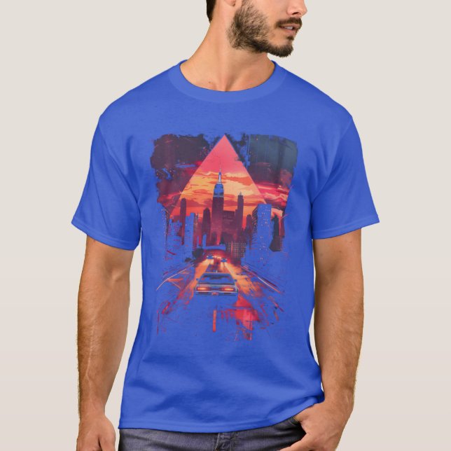 Vaporwave Retro Car City Synthwave 80s 90s friend  T Shirt (Framsida)