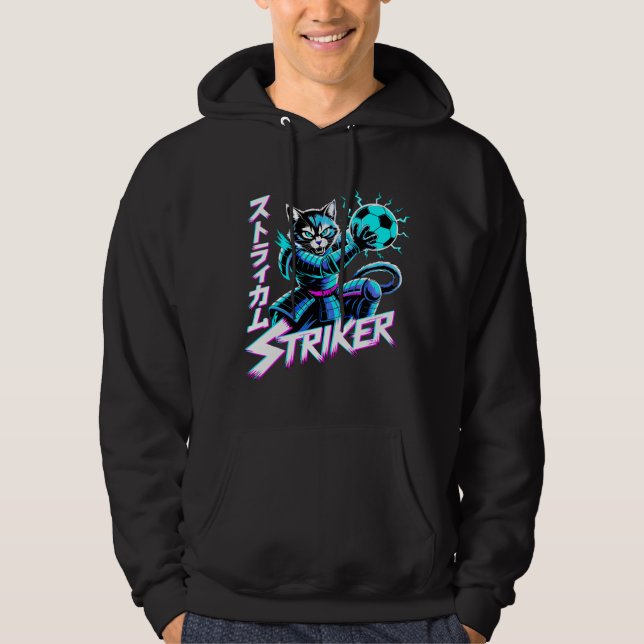 Vaporwave Samurai Striker Cat For Anime Gamers  Hoodie (Framsida)