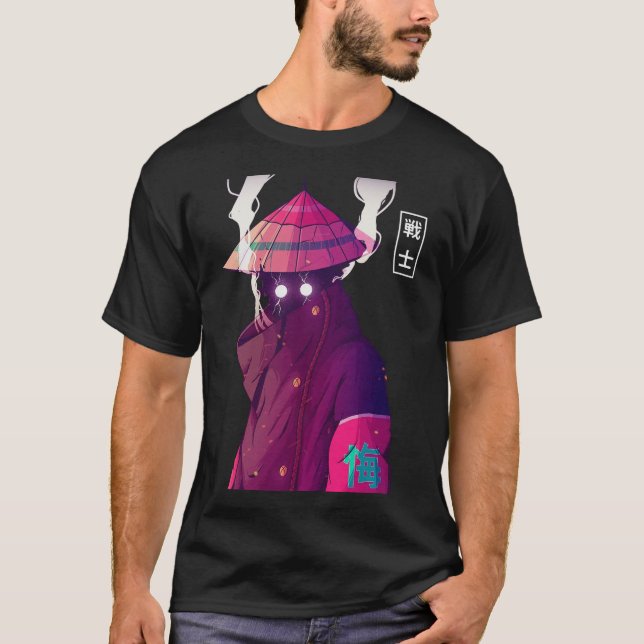 Vaporwave Samurai Warrior New Urban Japanese Style T Shirt (Framsida)