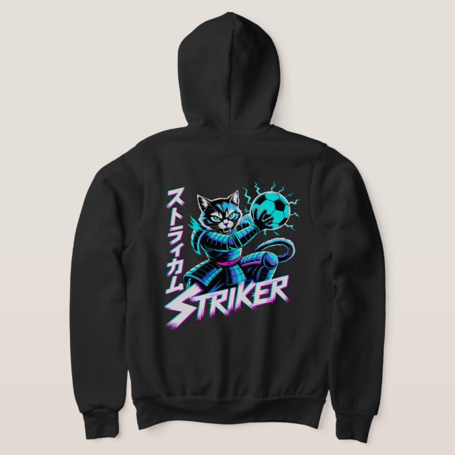 Vaporwave Samurajkatt för fotbollsfans T Shirt (Laydown Baksida)