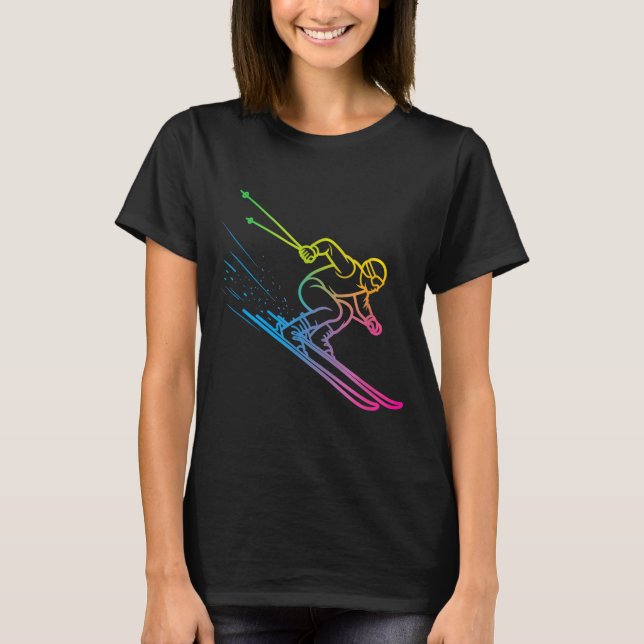 Vaporwave skidåkare regnbågsgradient retro vinter t shirt (Framsida)