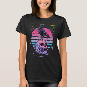 Vaporwave Skull & Kråka Halloween Retro Aesthetic T Shirt