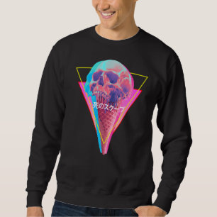 Vaporwave Skull Smälter Cone Glitch Aest Ice Cream Lång Ärmad Tröja