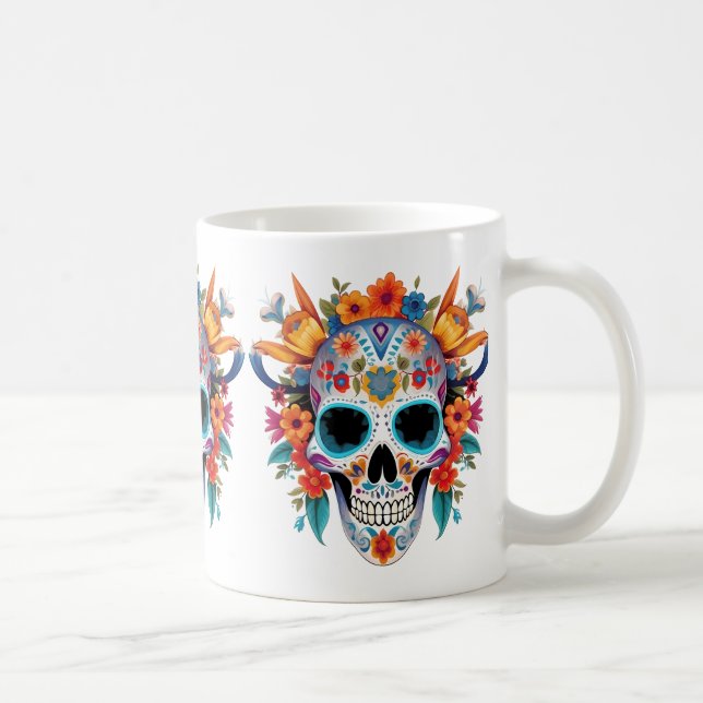 Vaporwave_Skull_Sunset_with_Neon_Tropical_Vibes-re Kaffemugg (Höger)