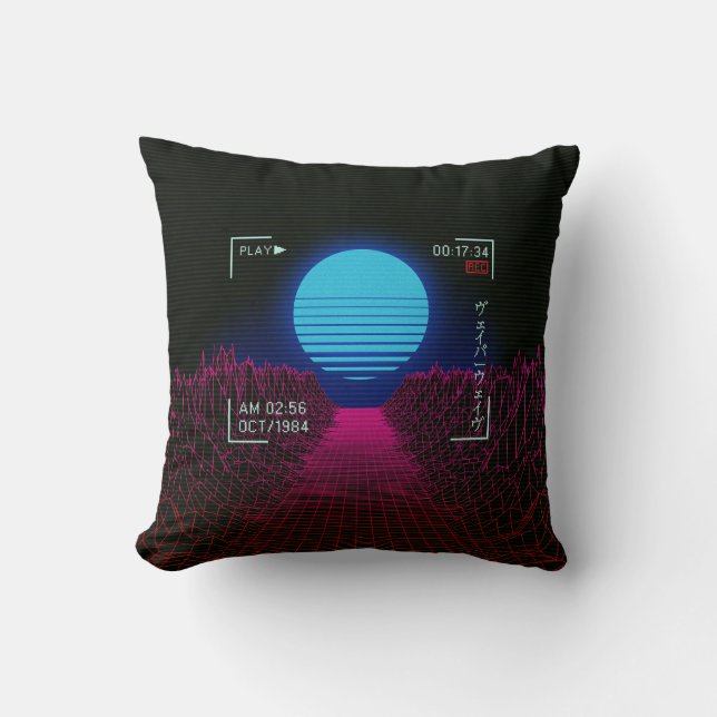 Vaporwave Solnedgångslandskap Kudde (Framsida)