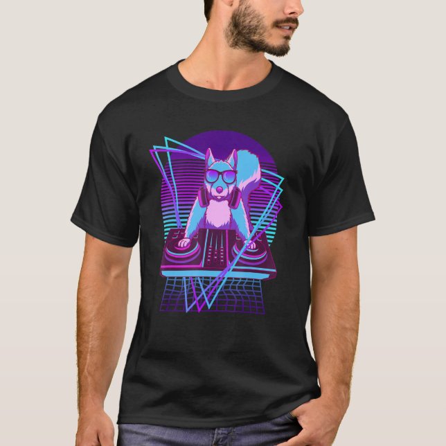 Vaporwave Squirrel DJ Turntable Sunglass Squirrel T Shirt (Framsida)