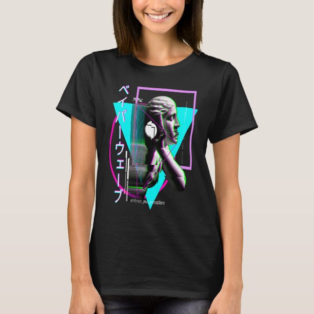 Vaporwave Statue Aesthetic Glitch Japanese Otaku T Shirt (Framsida)