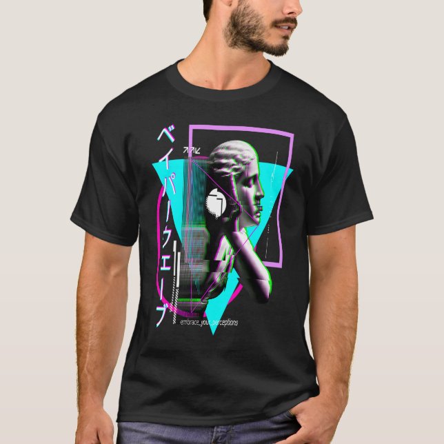 Vaporwave Statue Aesthetic Glitch Japanese Otaku T Shirt (Framsida)