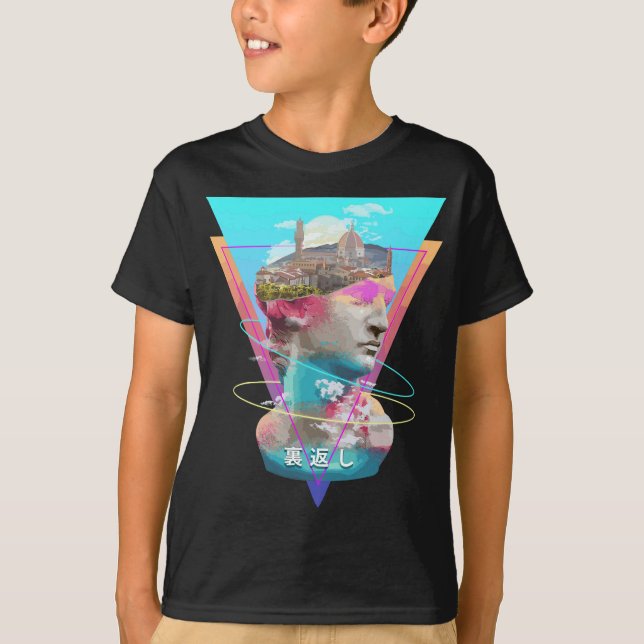 Vaporwave Statue David Bust & Florence Italien Lan T Shirt (Framsida)