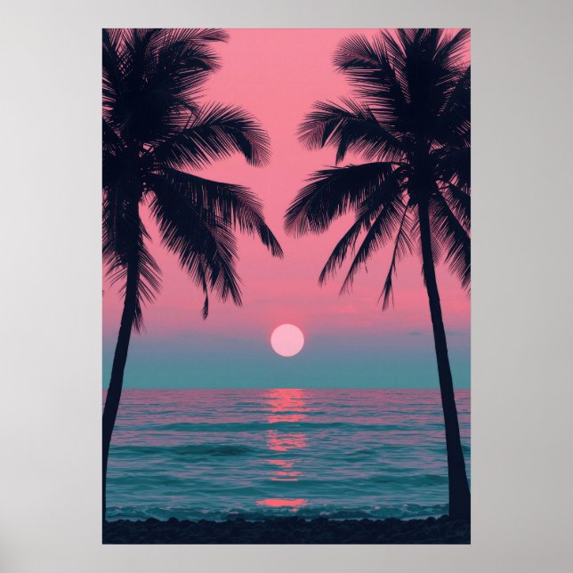 Vaporwave Sunset Palm Trees – Aesthetic Beach Wall Poster (Framsidan)
