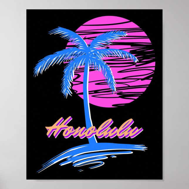 Vaporwave Synth Outrun Sunset 80s Beach Retro Hono Poster (Framsidan)