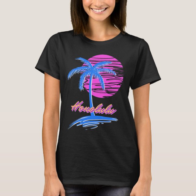 Vaporwave Synth Outrun Sunset 80s Beach Retro Hono T Shirt (Framsida)