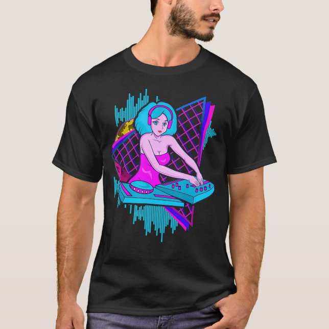 Vaporwave Synthwave DJ Girl 1980- och 1990-talsgåv T Shirt (Framsida)