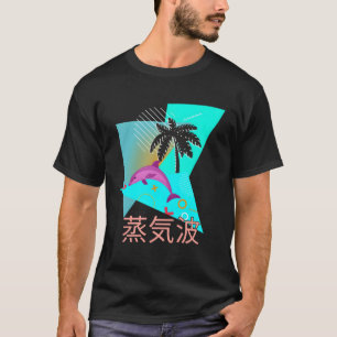 Vaporwave Synthwave Dolphin Ocean Kanjis T Shirt