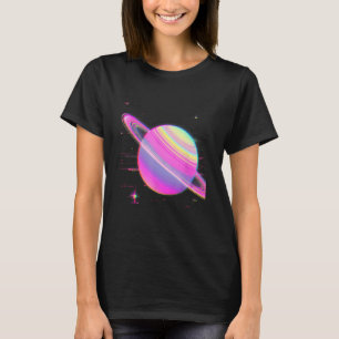 Vaporwave Synthwave Glitch Saturn 90 s Y2K Aest T Shirt