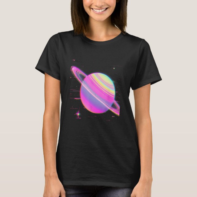 Vaporwave Synthwave Glitch Saturn 90 s Y2K Aest T Shirt (Framsida)