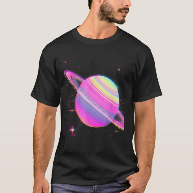 Vaporwave Synthwave Glitch Saturn 90 s Y2K Aest T Shirt (Framsida)
