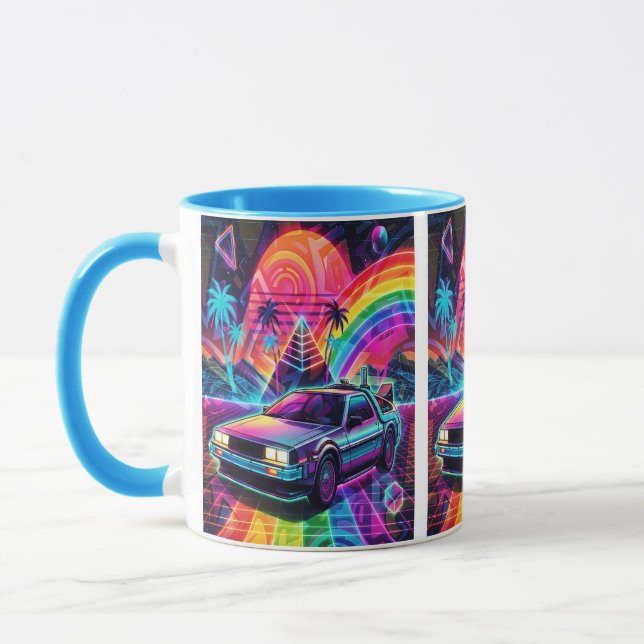 Vaporwave Synthwave Pride Flag Delorean Mugg (Vänster)