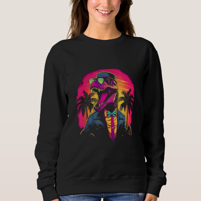 Vaporwave Synthwave Retro Dinosaur Trex 80s Retrow T Shirt (Framsida)
