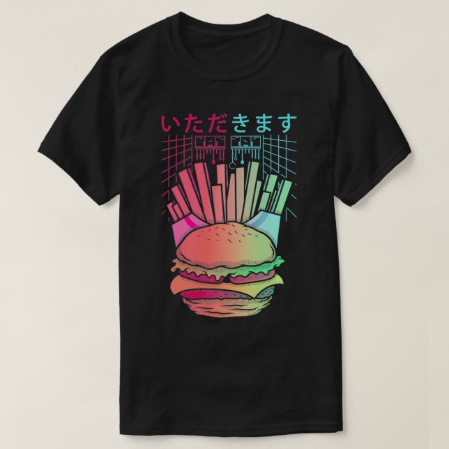 Vaporwave Synthwave Retrowave Burger and Fries Fas T Shirt (Design framsida)