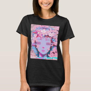 Vaporwave Synthwave Retrowave Glitch Cherry Blosso T Shirt