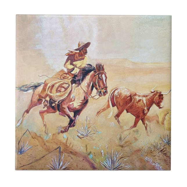 Vaquero-målning av Eward Borein Kakelplatta (Framsidan)