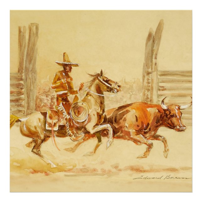 Vaquero och steer av Edward Borein Fototryck (Framsidan)