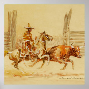 Vaquero och steer av Edward Borein Poster