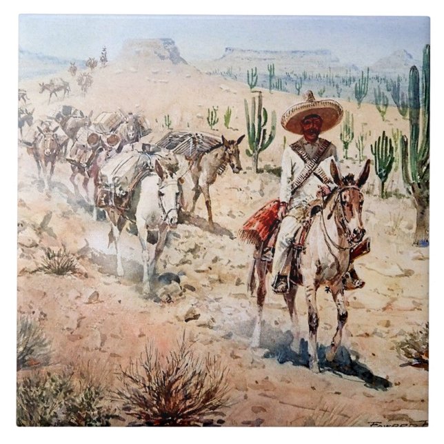 “Vaquero Pack Train” av Edward Borein Kakelplatta (Framsidan)