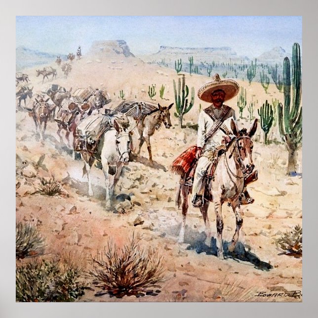“Vaquero Pack Train” av Edward Borein Poster (Framsidan)